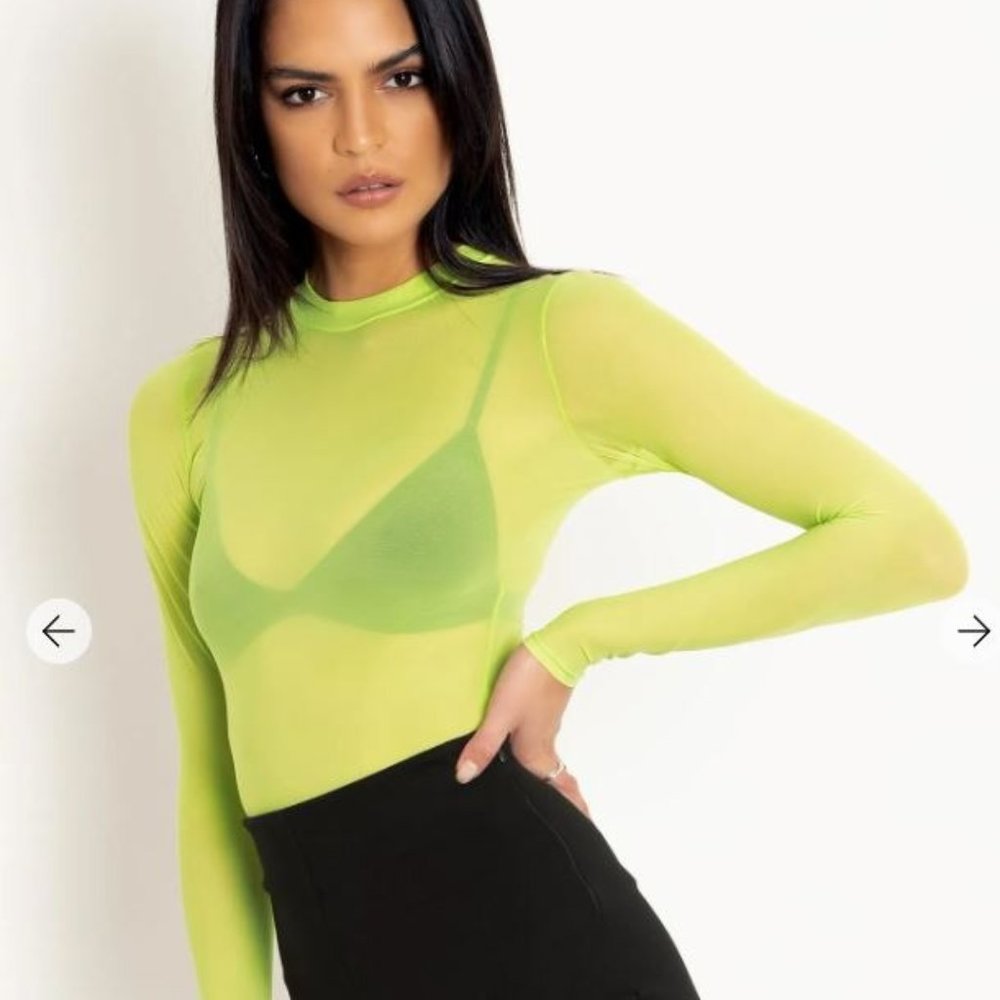 Blackmilk LIME SHEER HIGH NECK LONG SLEEVE TOP - NWOT - M
